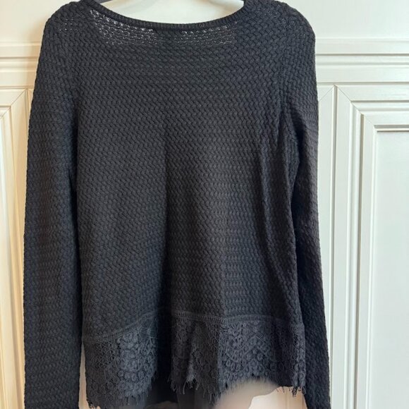 Lucky Brand Black Lace-Trim Sweater - Size L - Picture 2 of 4